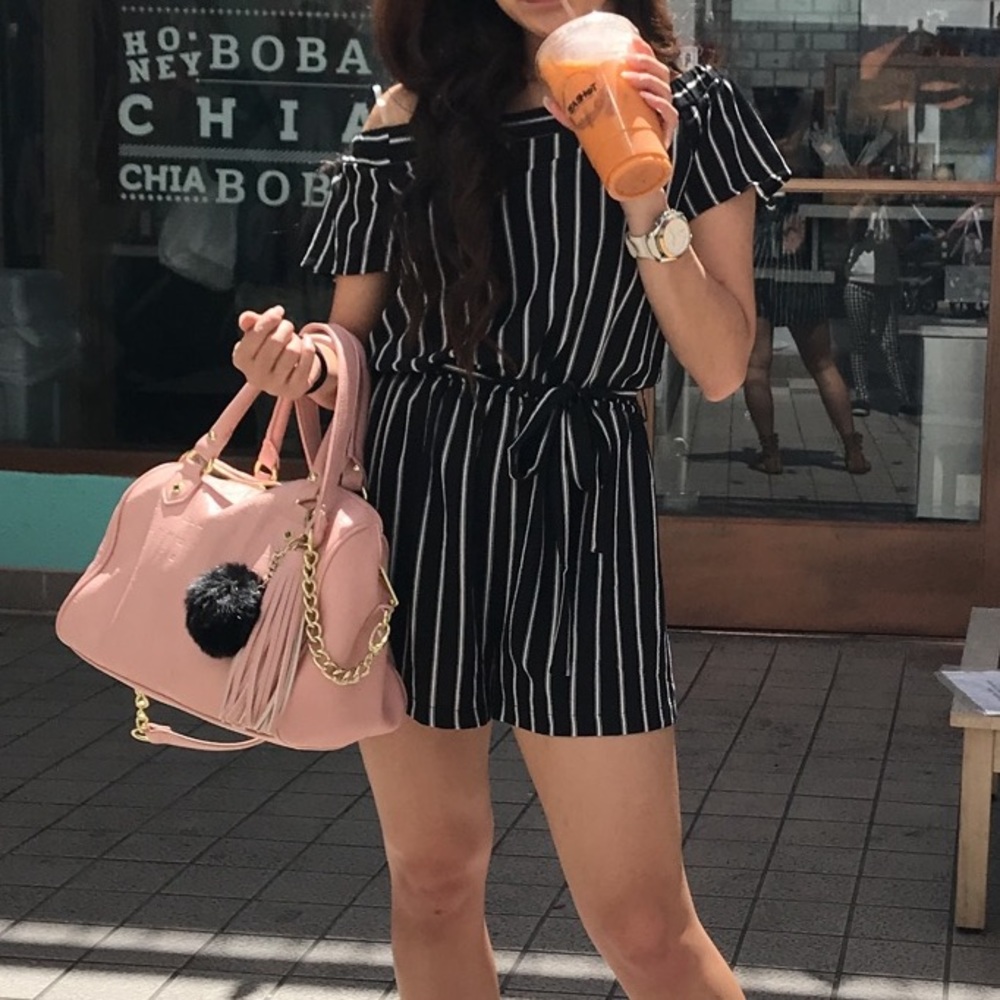 Black Striped Tie Romper